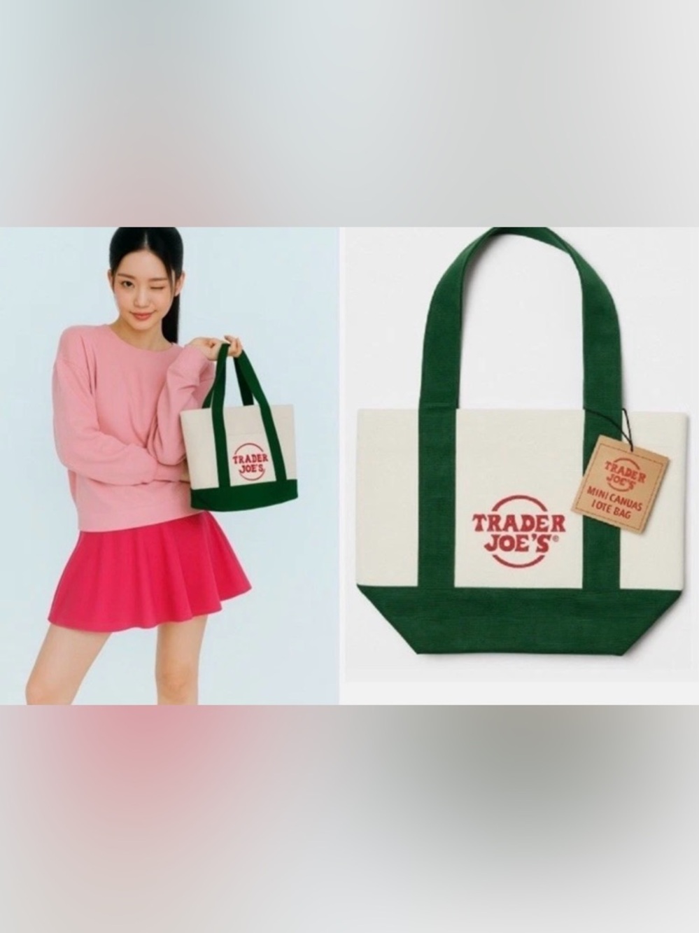 Trader Joe's Limited Edition Holiday 2025 Mini Canvas Tote Bag Joyful Green NWT